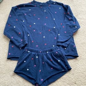 Navy Blue Heart Print Pajama Set